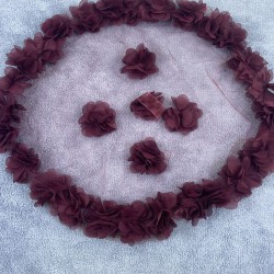 Gelin Halay Mendili Bordo Lazer Güllü Gelin Halay Aksesuarı-MND-125