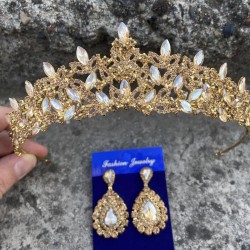 Clara Gold Gelin Kına Tacı Özel Gün Aksesuar Kadın Taç Ve Damla Mekik Küpe Takımı-NEWTAC-10 Clara Gold Gelin Kına Tacı Özel Gün Aksesuar Kadın Taç Ve Damla Mekik Küpe Takımı-NEWTAC-10