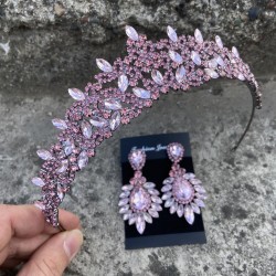 Clara Pembe Gelin Kına Tacı Özel Gün Aksesuar Kadın Taç Ve Geniş Mekik Küpe Takımı-NEWTAC-12 Clara Pembe Gelin Kına Tacı Özel Gün Aksesuar Kadın Taç Ve Geniş Mekik Küpe Takımı-NEWTAC-12