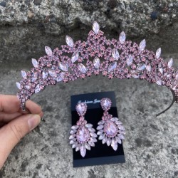 Clara Pembe Gelin Kına Tacı Özel Gün Aksesuar Kadın Taç Ve Geniş Mekik Küpe Takımı-NEWTAC-12 Clara Pembe Gelin Kına Tacı Özel Gün Aksesuar Kadın Taç Ve Geniş Mekik Küpe Takımı-NEWTAC-12