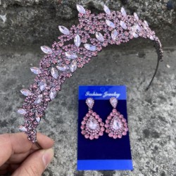 Clara Pembe Gelin Kına Tacı Özel Gün Aksesuar Kadın Taç Ve Damla Mekik Küpe Takımı-NEWTAC-13 Clara Pembe Gelin Kına Tacı Özel Gün Aksesuar Kadın Taç Ve Damla Mekik Küpe Takımı-NEWTAC-13