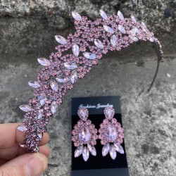 Clara Pembe Gelin Kına Tacı Özel Gün Aksesuar Kadın Taç Ve Üç Mekik Küpe Takımı-NEWTAC-14 Clara Pembe Gelin Kına Tacı Özel Gün Aksesuar Kadın Taç Ve Üç Mekik Küpe Takımı-NEWTAC-14