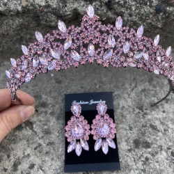 Clara Pembe Gelin Kına Tacı Özel Gün Aksesuar Kadın Taç Ve Üç Mekik Küpe Takımı-NEWTAC-14 Clara Pembe Gelin Kına Tacı Özel Gün Aksesuar Kadın Taç Ve Üç Mekik Küpe Takımı-NEWTAC-14