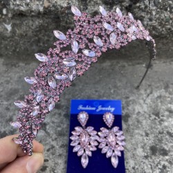 Clara Pembe Gelin Kına Tacı Özel Gün Aksesuar Kadın Taç Ve İnce Mekik Küpe Takımı-NEWTAC-15 Clara Pembe Gelin Kına Tacı Özel Gün Aksesuar Kadın Taç Ve İnce Mekik Küpe Takımı-NEWTAC-15