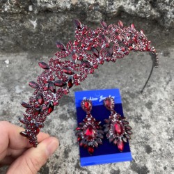 Clara Bordo Gelin Kına Tacı Özel Gün Aksesuar Kadın Taç Ve Geniş Mekik Küpe Takımı-NEWTAC-16 Clara Bordo Gelin Kına Tacı Özel Gün Aksesuar Kadın Taç Ve Geniş Mekik Küpe Takımı-NEWTAC-16