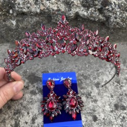 Clara Bordo Gelin Kına Tacı Özel Gün Aksesuar Kadın Taç Ve Geniş Mekik Küpe Takımı-NEWTAC-16 Clara Bordo Gelin Kına Tacı Özel Gün Aksesuar Kadın Taç Ve Geniş Mekik Küpe Takımı-NEWTAC-16