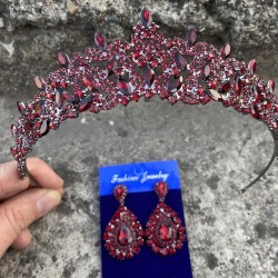 Clara Bordo Gelin Kına Tacı Özel Gün Aksesuar Kadın Taç Ve Damla Mekik Küpe Takımı-NEWTAC-18 Clara Bordo Gelin Kına Tacı Özel Gün Aksesuar Kadın Taç Ve Damla Mekik Küpe Takımı-NEWTAC-18