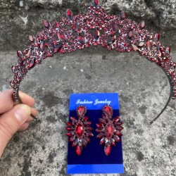 Clara Bordo Gelin Kına Tacı Özel Gün Aksesuar Kadın Taç Ve İnce Mekik Küpe Takımı-NEWTAC-19 Clara Bordo Gelin Kına Tacı Özel Gün Aksesuar Kadın Taç Ve İnce Mekik Küpe Takımı-NEWTAC-19