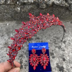 Clara Kırmızı Gelin Kına Tacı Özel Gün Aksesuar Kadın Taç Ve İnce Mekik Küpe Takımı-NEWTAC-26 Clara Kırmızı Gelin Kına Tacı Özel Gün Aksesuar Kadın Taç Ve İnce Mekik Küpe Takımı-NEWTAC-26