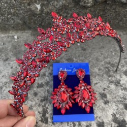 Clara Kırmızı Gelin Kına Tacı Özel Gün Aksesuar Kadın Taç Ve Geniş Mekik Küpe Takımı-NEWTAC-27 Clara Kırmızı Gelin Kına Tacı Özel Gün Aksesuar Kadın Taç Ve Geniş Mekik Küpe Takımı-NEWTAC-27