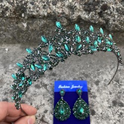 Clara Yeşil Gelin Kına Tacı Özel Gün Aksesuar Kadın Taç Ve Damla Mekik Küpe Takımı-NEWTAC-28 Clara Yeşil Gelin Kına Tacı Özel Gün Aksesuar Kadın Taç Ve Damla Mekik Küpe Takımı-NEWTAC-28