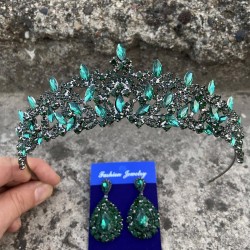 Clara Yeşil Gelin Kına Tacı Özel Gün Aksesuar Kadın Taç Ve Damla Mekik Küpe Takımı-NEWTAC-28 Clara Yeşil Gelin Kına Tacı Özel Gün Aksesuar Kadın Taç Ve Damla Mekik Küpe Takımı-NEWTAC-28