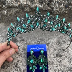 Clara Yeşil Gelin Kına Tacı Özel Gün Aksesuar Kadın Taç Ve Üç Mekik Küpe Takımı-NEWTAC-29 Clara Yeşil Gelin Kına Tacı Özel Gün Aksesuar Kadın Taç Ve Üç Mekik Küpe Takımı-NEWTAC-29