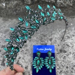 Clara Yeşil Gelin Kına Tacı Özel Gün Aksesuar Kadın Taç Ve İnce Mekik Küpe Takımı-NEWTAC-31 Clara Yeşil Gelin Kına Tacı Özel Gün Aksesuar Kadın Taç Ve İnce Mekik Küpe Takımı-NEWTAC-31