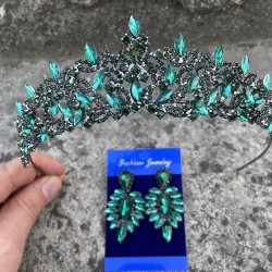 Clara Yeşil Gelin Kına Tacı Özel Gün Aksesuar Kadın Taç Ve İnce Mekik Küpe Takımı-NEWTAC-31 Clara Yeşil Gelin Kına Tacı Özel Gün Aksesuar Kadın Taç Ve İnce Mekik Küpe Takımı-NEWTAC-31