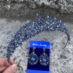 Clara Lacivert Gelin Kına Tacı Özel Gün Aksesuar Kadın Taç Ve Damla Mekik Küpe Takımı-NEWTAC-32 Clara Lacivert Gelin Kına Tacı Özel Gün Aksesuar Kadın Taç Ve Damla Mekik Küpe Takımı-NEWTAC-32