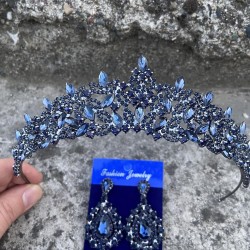 Clara Lacivert Gelin Kına Tacı Özel Gün Aksesuar Kadın Taç Ve Damla Mekik Küpe Takımı-NEWTAC-32 Clara Lacivert Gelin Kına Tacı Özel Gün Aksesuar Kadın Taç Ve Damla Mekik Küpe Takımı-NEWTAC-32