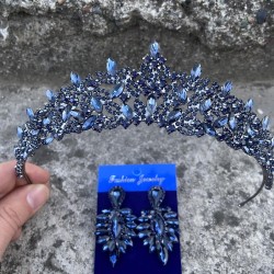 Clara Lacivert Gelin Kına Tacı Özel Gün Aksesuar Kadın Taç Ve İnce Mekik Küpe Takımı-NEWTAC-33 Clara Lacivert Gelin Kına Tacı Özel Gün Aksesuar Kadın Taç Ve İnce Mekik Küpe Takımı-NEWTAC-33