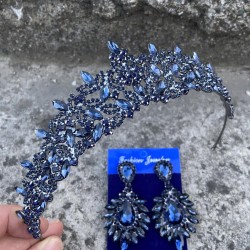 Clara Lacivert Gelin Kına Tacı Özel Gün Aksesuar Kadın Taç Ve Geniş Mekik Küpe Takımı-NEWTAC-34 Clara Lacivert Gelin Kına Tacı Özel Gün Aksesuar Kadın Taç Ve Geniş Mekik Küpe Takımı-NEWTAC-34