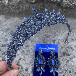 Clara Lacivert Gelin Kına Tacı Özel Gün Aksesuar Kadın Taç Ve Üç Mekik Küpe Takımı-NEWTAC-35 Clara Lacivert Gelin Kına Tacı Özel Gün Aksesuar Kadın Taç Ve Üç Mekik Küpe Takımı-NEWTAC-35