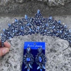 Clara Lacivert Gelin Kına Tacı Özel Gün Aksesuar Kadın Taç Ve Üç Mekik Küpe Takımı-NEWTAC-35 Clara Lacivert Gelin Kına Tacı Özel Gün Aksesuar Kadın Taç Ve Üç Mekik Küpe Takımı-NEWTAC-35