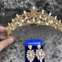 Clara Gold Gelin Kına Tacı Özel Gün Aksesuar Kadın Taç Ve İnce Mekik Küpe Takımı-NEWTAC-8 Clara Gold Gelin Kına Tacı Özel Gün Aksesuar Kadın Taç Ve İnce Mekik Küpe Takımı-NEWTAC-8