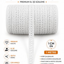 Beyaz Nexlora &Ouml;rg&uuml; Dokulu Dekoratif Şerit &ndash; Premium El İşi S&uuml;sleme 1 Metre-NEXLORA-2