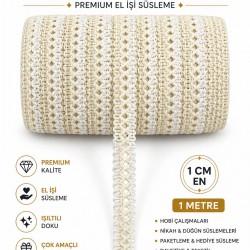 Koyu Krem Nexlora &Ouml;rg&uuml; Dokulu Dekoratif Şerit &ndash; Premium El İşi S&uuml;sleme 1 Metre-NEXLORA-3