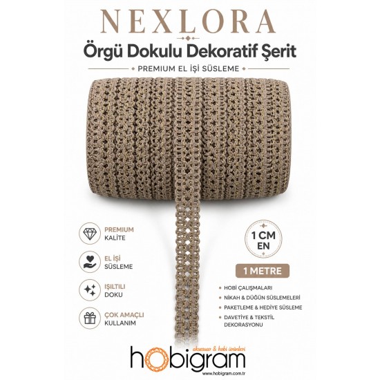 Vizon Nexlora &Ouml;rg&uuml; Dokulu Dekoratif Şerit &ndash; Premium El İşi S&uuml;sleme 1 Metre-NEXLORA-4