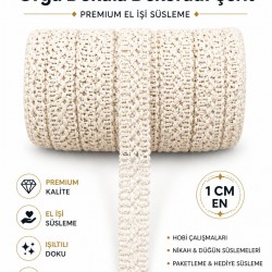 Krem Nexlora &Ouml;rg&uuml; Dokulu Dekoratif Şerit &ndash; Premium El İşi S&uuml;sleme 1 Metre-NEXLORA-5