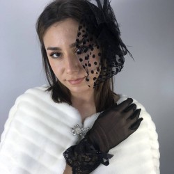Siyah Uzun Dantelli Eldiven Ve Puantiyeli Vualet Takımı-NIKAHTAKIMI-10