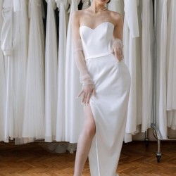 Beyaz Dirsek Boy Kostüm Gelin Aksesuar Eldiven-NIKAHTAKIMI-101