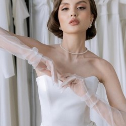 Beyaz Dirsek Boy Kostüm Gelin Aksesuar Eldiven-NIKAHTAKIMI-101