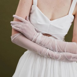 Uzun Beyaz Tül Gelin Eldiveni Kostüm Aksesuarı-NIKAHTAKIMI-102