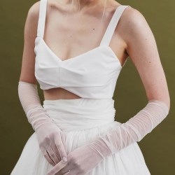 Uzun Beyaz Tül Gelin Eldiveni Kostüm Aksesuarı-NIKAHTAKIMI-102