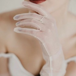 Beyaz Uzun Transparan Tül Fantezi Gelinlik Eldiveni-NIKAHTAKIMI-110