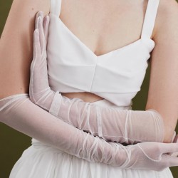 Beyaz Transparan Tül Gelinlik Eldiveni Kostüm Aksesuarı-NIKAHTAKIMI-112