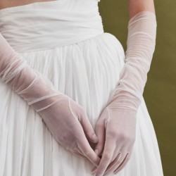 Beyaz Transparan Tül Gelinlik Eldiveni Kostüm Aksesuarı-NIKAHTAKIMI-112