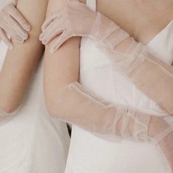 Uzun Transparan Beyaz Tül Dış Çekim Kostüm Gelinlik Eldiveni-NIKAHTAKIMI-113