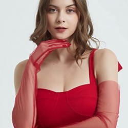 Kırmızı Dirsek Boy Gelinlik Eldiveni Parti Eldiveni Kostüm Aksesuarı-NIKAHTAKIMI-116