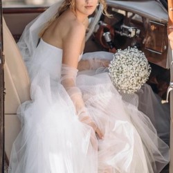 Beyaz Dirsek Boy Uzun Tül Gelinlik Eldiveni Dış Çekim Eldiveni-NIKAHTAKIMI-117