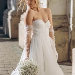 Beyaz Dirsek Boy Uzun Tül Gelinlik Eldiveni Dış Çekim Eldiveni-NIKAHTAKIMI-117