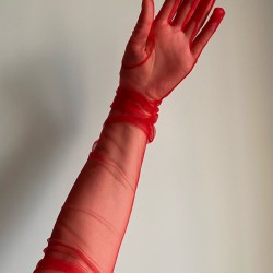 Kırmızı Dirsek Boy Uzun Tül Gelinlik Eldiveni Dış Çekim Eldiveni-NIKAHTAKIMI-118