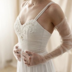 Beyaz Transparan Uzun Tül Gelinlik Eldiveni Parti Aksesuarı-NIKAHTAKIMI-119