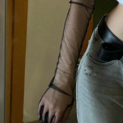 Siyah Transparan Uzun Tül Gelinlik Eldiveni Parti Aksesuarı-NIKAHTAKIMI-120