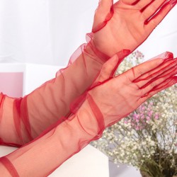 Kırmızı Transparan Uzun Tül Gelinlik Eldiveni Parti Aksesuarı-NIKAHTAKIMI-121