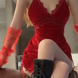 Kırmızı Transparan Uzun Tül Gelinlik Eldiveni Parti Aksesuarı-NIKAHTAKIMI-121