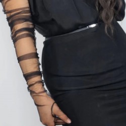 Siyah Dirsek Boy Transparan Gelinlik Eldiveni Kostüm Aksesuarı-NIKAHTAKIMI-122