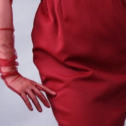 Kırmızı Dirsek Boy Transparan Gelinlik Eldiveni Kostüm Aksesuarı-NIKAHTAKIMI-123