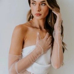 Beyaz Uzun Tül Parti Kostüm Ve Gelin Eldiveni-NIKAHTAKIMI-126